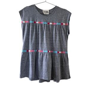 Savanna Jane Gray Sleeveless Top with Colorful Embroidered Stripes Women Size M